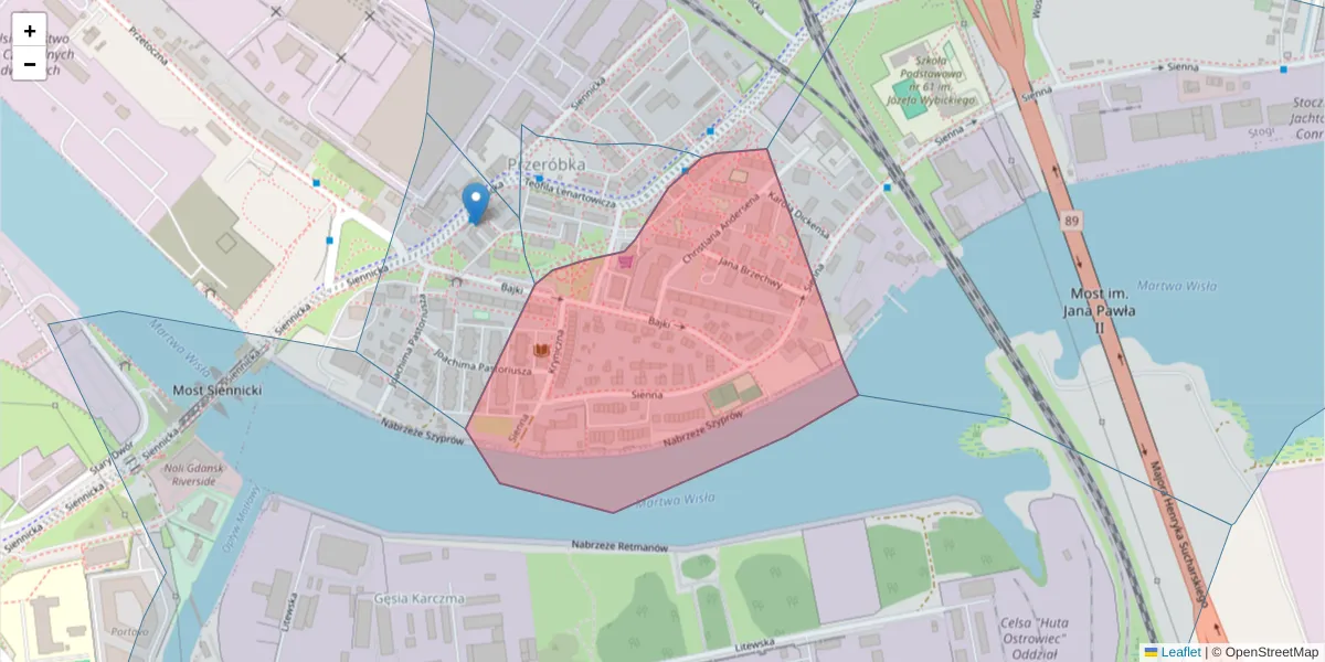 Szczegółowa mapa kodu pocztowego 80-706 z granicami, sąsiednimi kodami pocztowymi i urzędami pocztowymi