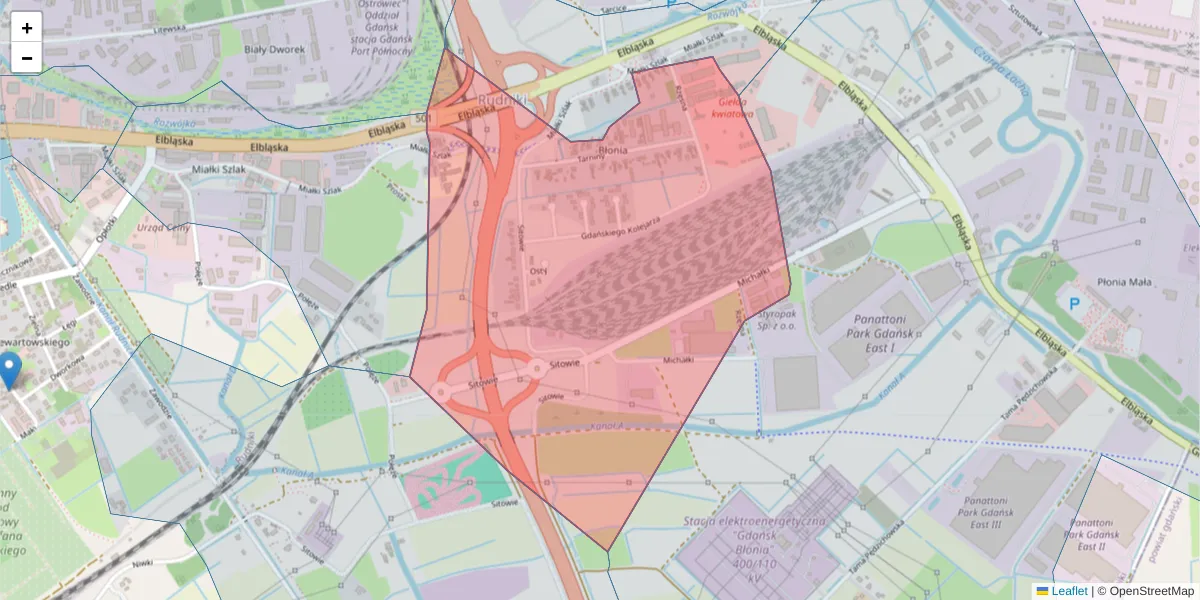 Szczegółowa mapa kodu pocztowego 80-716 z granicami, sąsiednimi kodami pocztowymi i urzędami pocztowymi