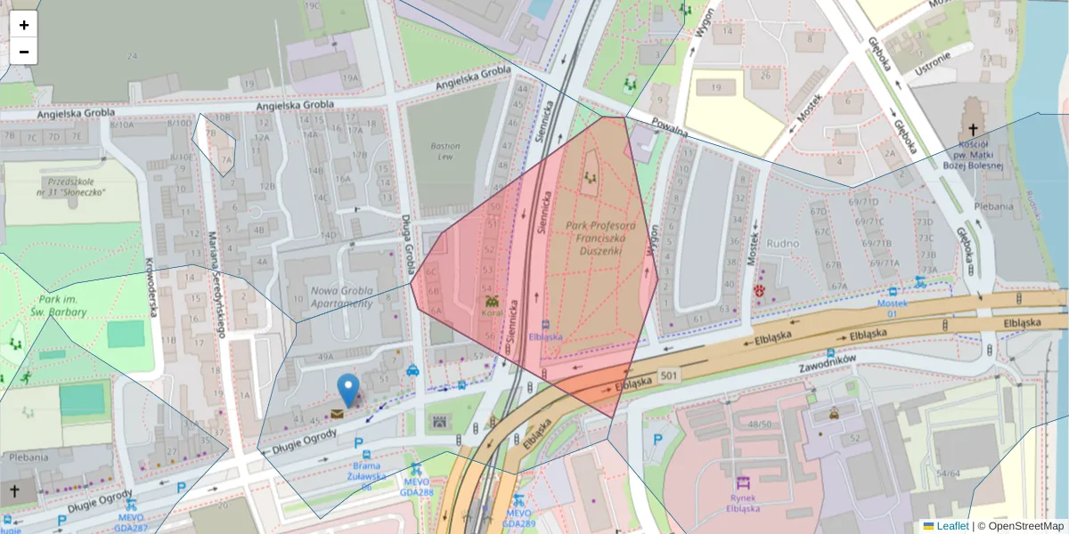 Szczegółowa mapa kodu pocztowego 80-728 z granicami, sąsiednimi kodami pocztowymi i urzędami pocztowymi