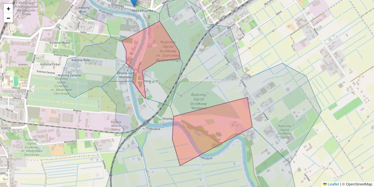 Szczegółowa mapa kodu pocztowego 80-734 z granicami, sąsiednimi kodami pocztowymi i urzędami pocztowymi