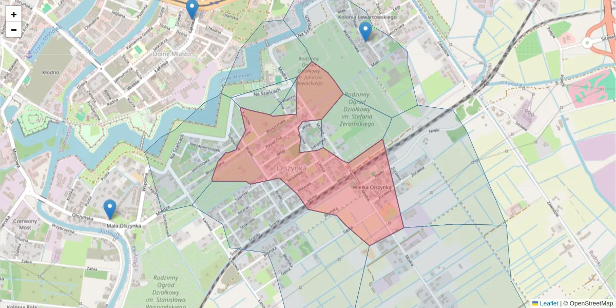 Szczegółowa mapa kodu pocztowego 80-738 z granicami, sąsiednimi kodami pocztowymi i urzędami pocztowymi