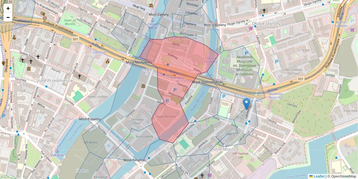 Szczegółowa mapa kodu pocztowego 80-749 z granicami, sąsiednimi kodami pocztowymi i urzędami pocztowymi
