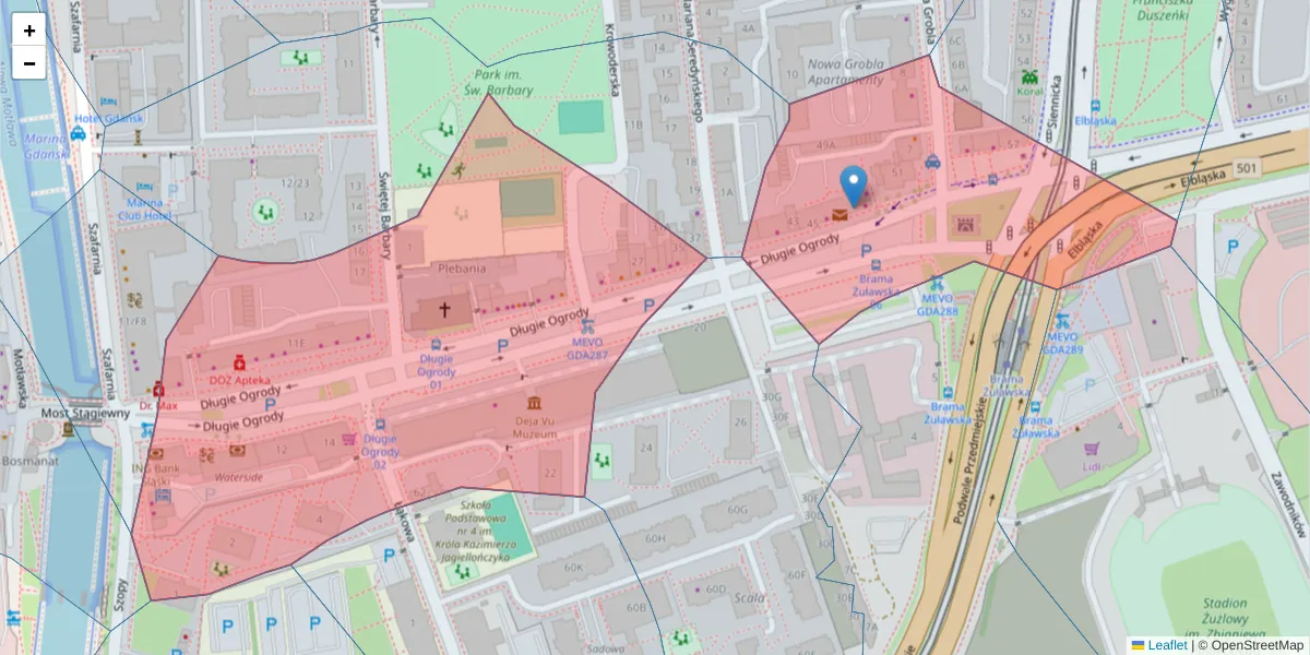 Szczegółowa mapa kodu pocztowego 80-754 z granicami, sąsiednimi kodami pocztowymi i urzędami pocztowymi