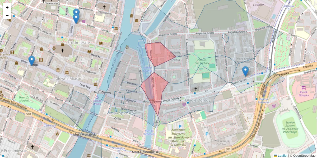 Szczegółowa mapa kodu pocztowego 80-755 z granicami, sąsiednimi kodami pocztowymi i urzędami pocztowymi