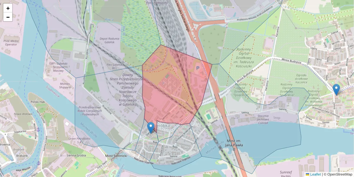 Szczegółowa mapa kodu pocztowego 80-758 z granicami, sąsiednimi kodami pocztowymi i urzędami pocztowymi