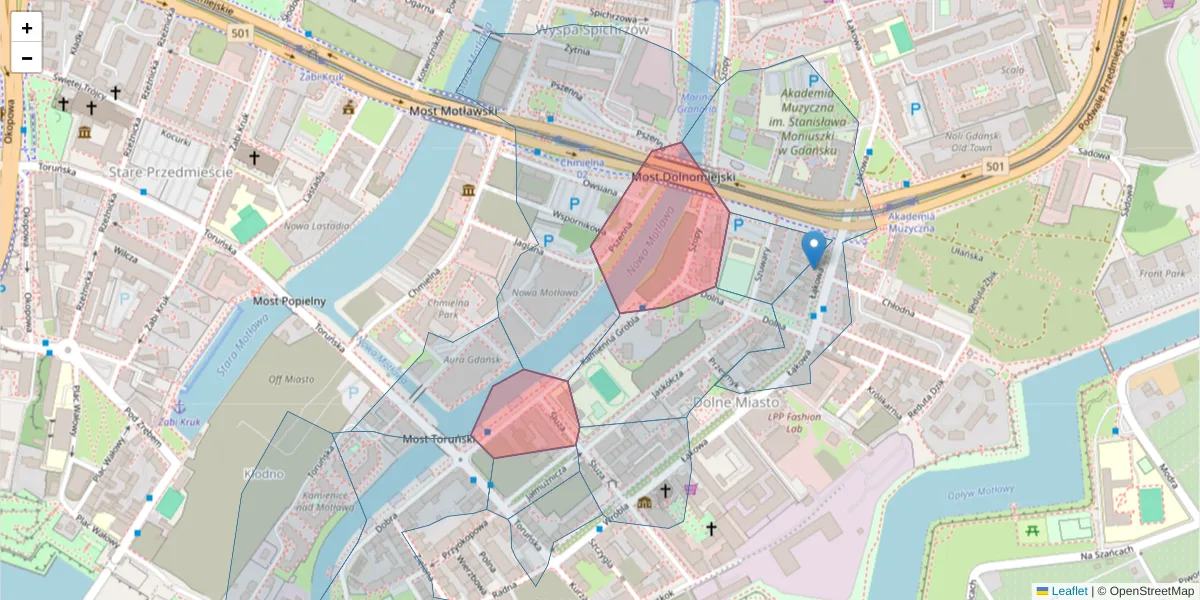 Szczegółowa mapa kodu pocztowego 80-763 z granicami, sąsiednimi kodami pocztowymi i urzędami pocztowymi