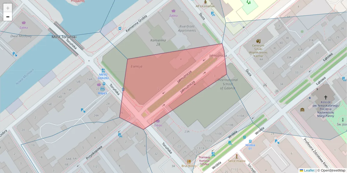 Szczegółowa mapa kodu pocztowego 80-770 z granicami, sąsiednimi kodami pocztowymi i urzędami pocztowymi