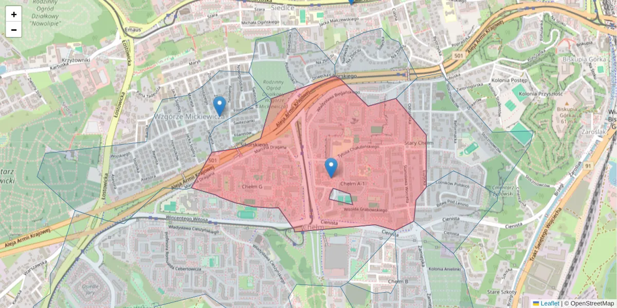Szczegółowa mapa kodu pocztowego 80-807 z granicami, sąsiednimi kodami pocztowymi i urzędami pocztowymi