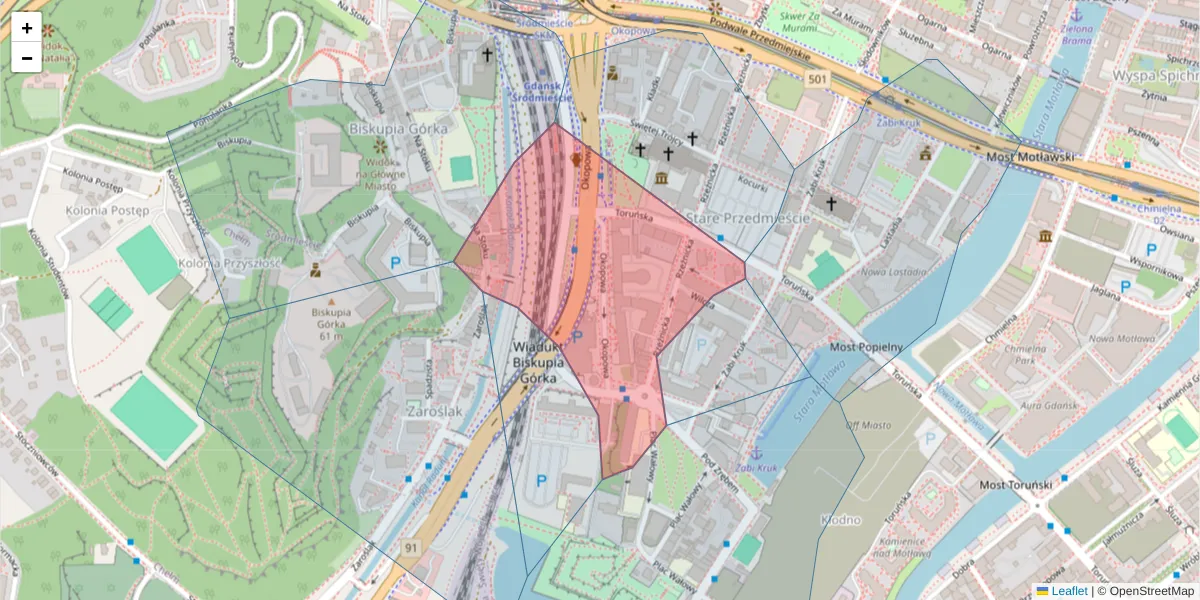 Szczegółowa mapa kodu pocztowego 80-819 z granicami, sąsiednimi kodami pocztowymi i urzędami pocztowymi