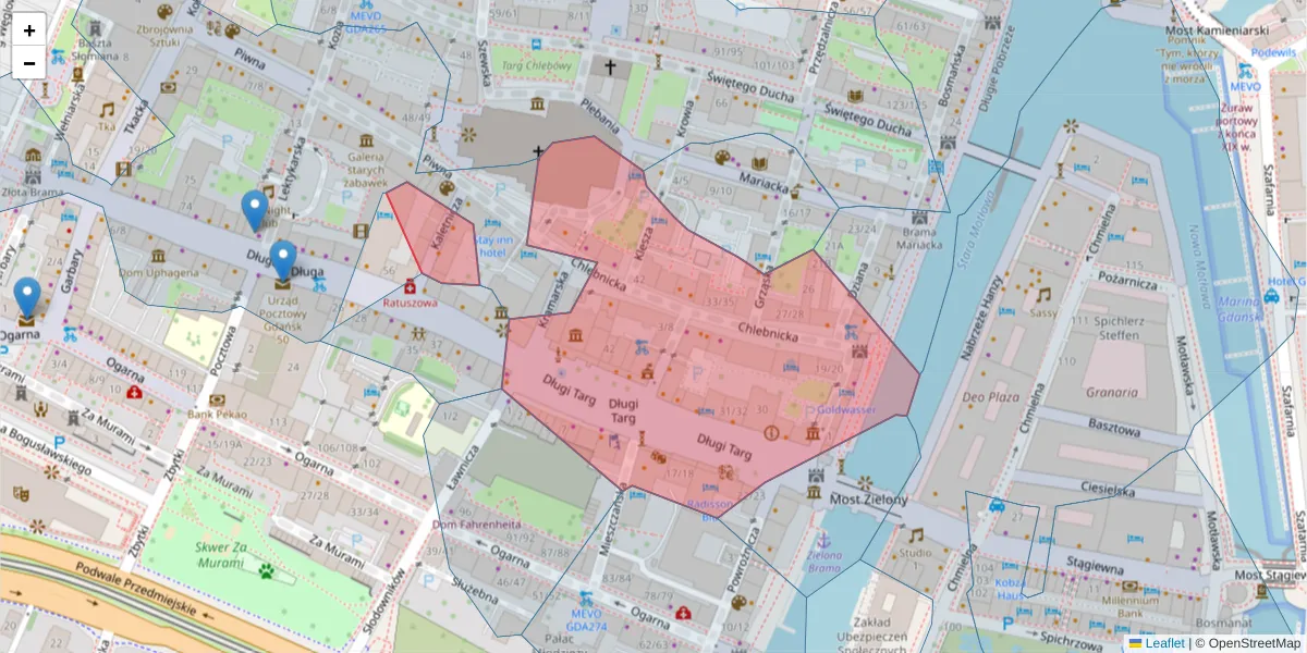 Szczegółowa mapa kodu pocztowego 80-830 z granicami, sąsiednimi kodami pocztowymi i urzędami pocztowymi