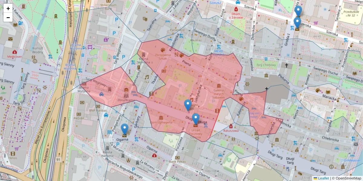 Szczegółowa mapa kodu pocztowego 80-831 z granicami, sąsiednimi kodami pocztowymi i urzędami pocztowymi
