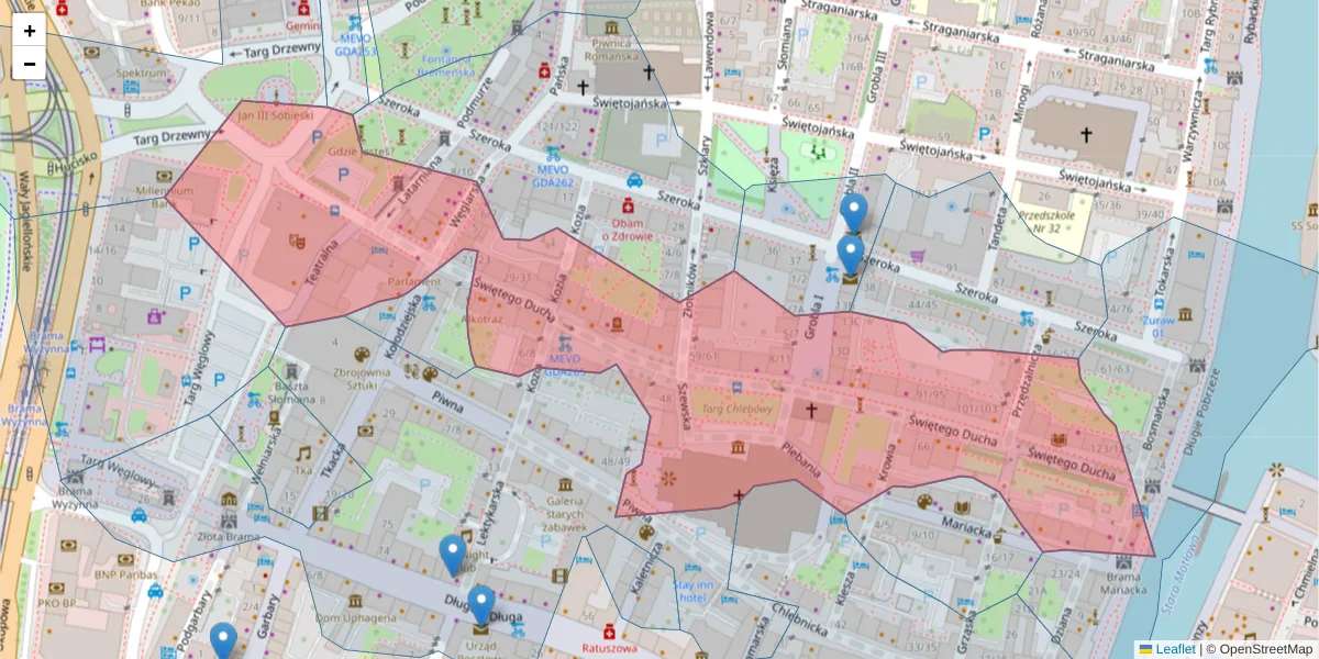 Szczegółowa mapa kodu pocztowego 80-834 z granicami, sąsiednimi kodami pocztowymi i urzędami pocztowymi