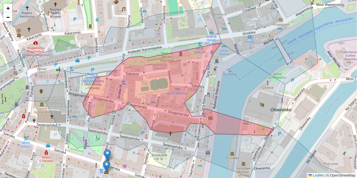 Szczegółowa mapa kodu pocztowego 80-837 z granicami, sąsiednimi kodami pocztowymi i urzędami pocztowymi