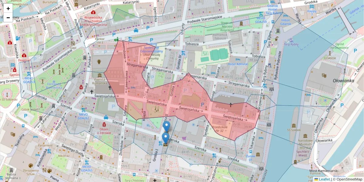 Szczegółowa mapa kodu pocztowego 80-840 z granicami, sąsiednimi kodami pocztowymi i urzędami pocztowymi