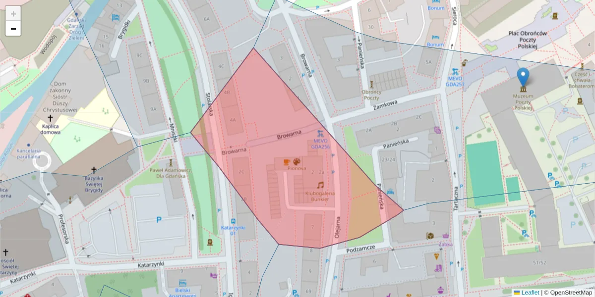 Szczegółowa mapa kodu pocztowego 80-843 z granicami, sąsiednimi kodami pocztowymi i urzędami pocztowymi