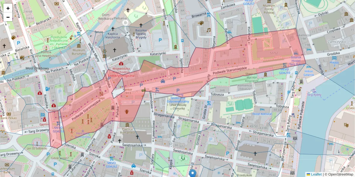 Szczegółowa mapa kodu pocztowego 80-844 z granicami, sąsiednimi kodami pocztowymi i urzędami pocztowymi