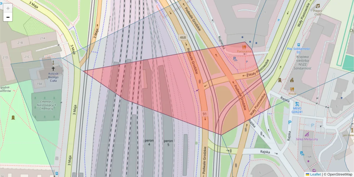 Szczegółowa mapa kodu pocztowego 80-854 z granicami, sąsiednimi kodami pocztowymi i urzędami pocztowymi