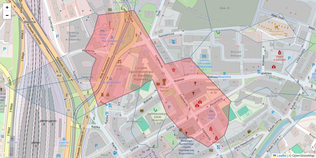 Szczegółowa mapa kodu pocztowego 80-855 z granicami, sąsiednimi kodami pocztowymi i urzędami pocztowymi