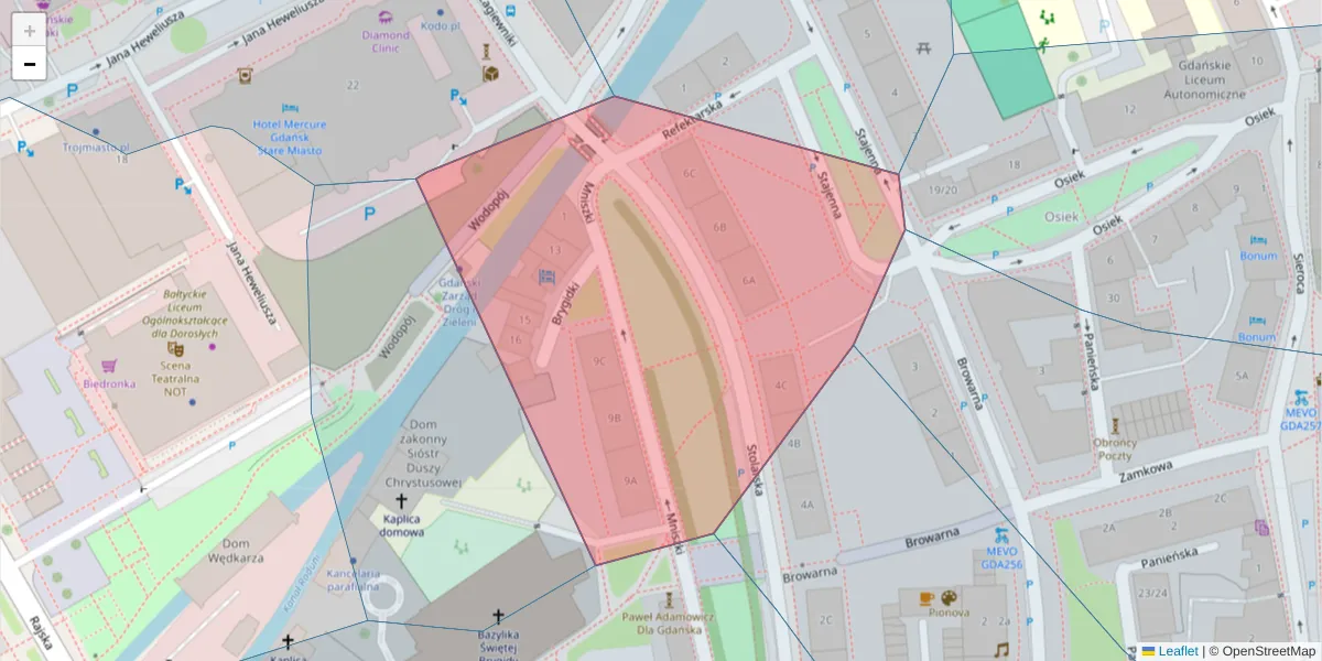 Szczegółowa mapa kodu pocztowego 80-856 z granicami, sąsiednimi kodami pocztowymi i urzędami pocztowymi