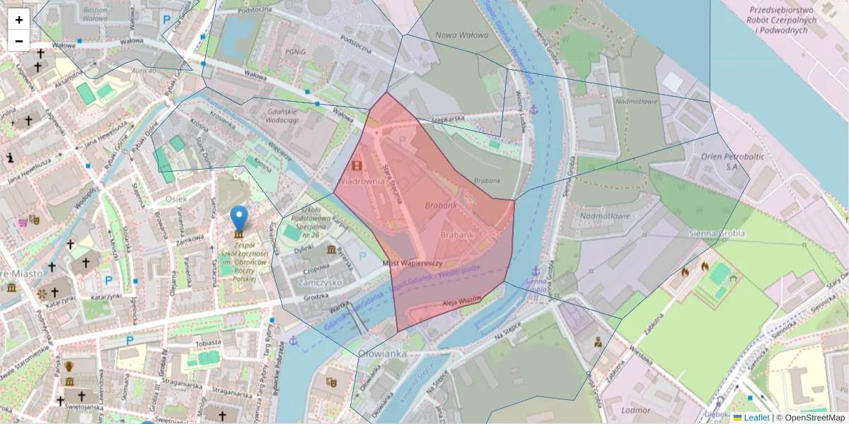 Szczegółowa mapa kodu pocztowego 80-862 z granicami, sąsiednimi kodami pocztowymi i urzędami pocztowymi
