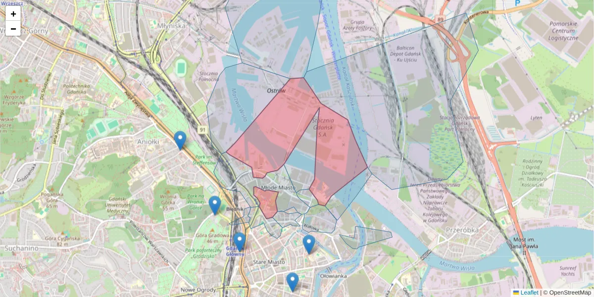 Szczegółowa mapa kodu pocztowego 80-863 z granicami, sąsiednimi kodami pocztowymi i urzędami pocztowymi