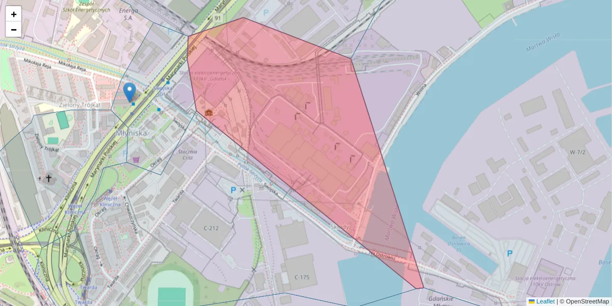 Szczegółowa mapa kodu pocztowego 80-867 z granicami, sąsiednimi kodami pocztowymi i urzędami pocztowymi