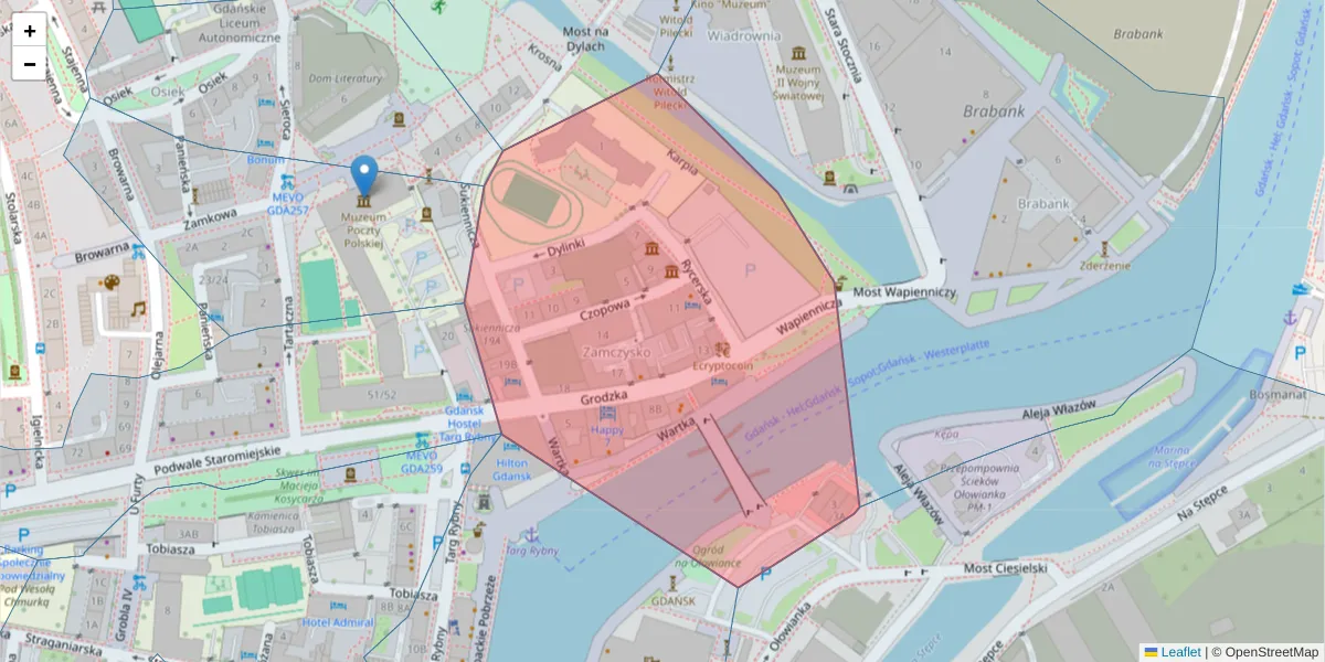 Szczegółowa mapa kodu pocztowego 80-882 z granicami, sąsiednimi kodami pocztowymi i urzędami pocztowymi
