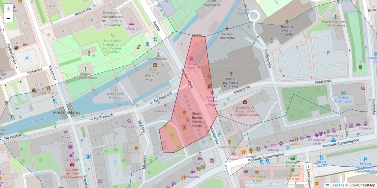 Szczegółowa mapa kodu pocztowego 80-885 z granicami, sąsiednimi kodami pocztowymi i urzędami pocztowymi