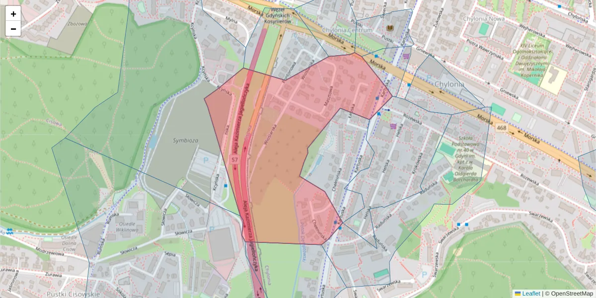 Szczegółowa mapa kodu pocztowego 81-001 z granicami, sąsiednimi kodami pocztowymi i urzędami pocztowymi