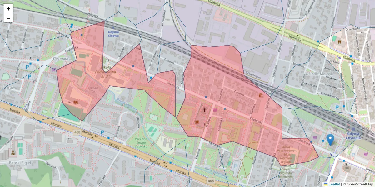Szczegółowa mapa kodu pocztowego 81-007 z granicami, sąsiednimi kodami pocztowymi i urzędami pocztowymi