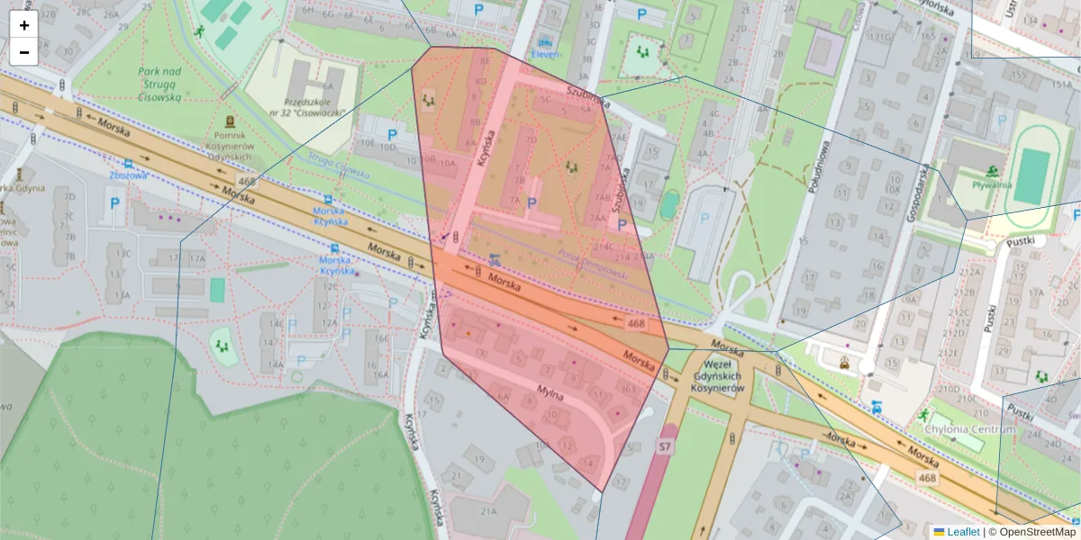Szczegółowa mapa kodu pocztowego 81-009 z granicami, sąsiednimi kodami pocztowymi i urzędami pocztowymi