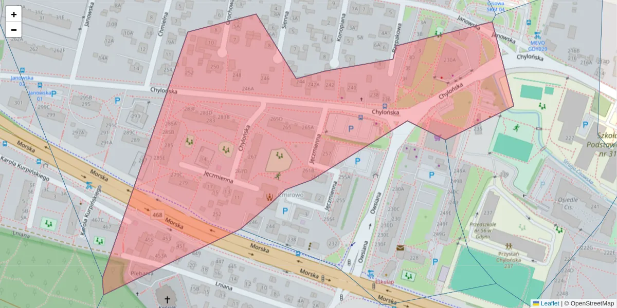Szczegółowa mapa kodu pocztowego 81-016 z granicami, sąsiednimi kodami pocztowymi i urzędami pocztowymi
