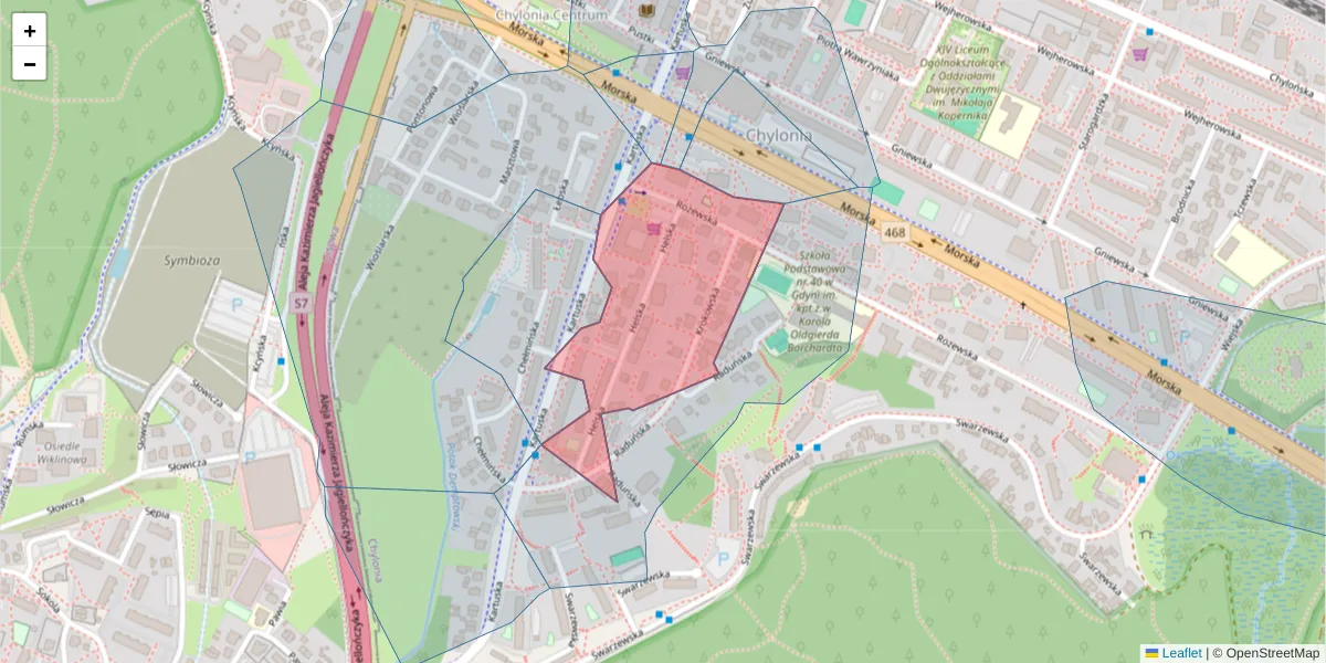 Szczegółowa mapa kodu pocztowego 81-056 z granicami, sąsiednimi kodami pocztowymi i urzędami pocztowymi