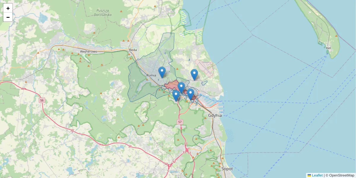Szczegółowa mapa kodu pocztowego 81-061 z granicami, sąsiednimi kodami pocztowymi i urzędami pocztowymi