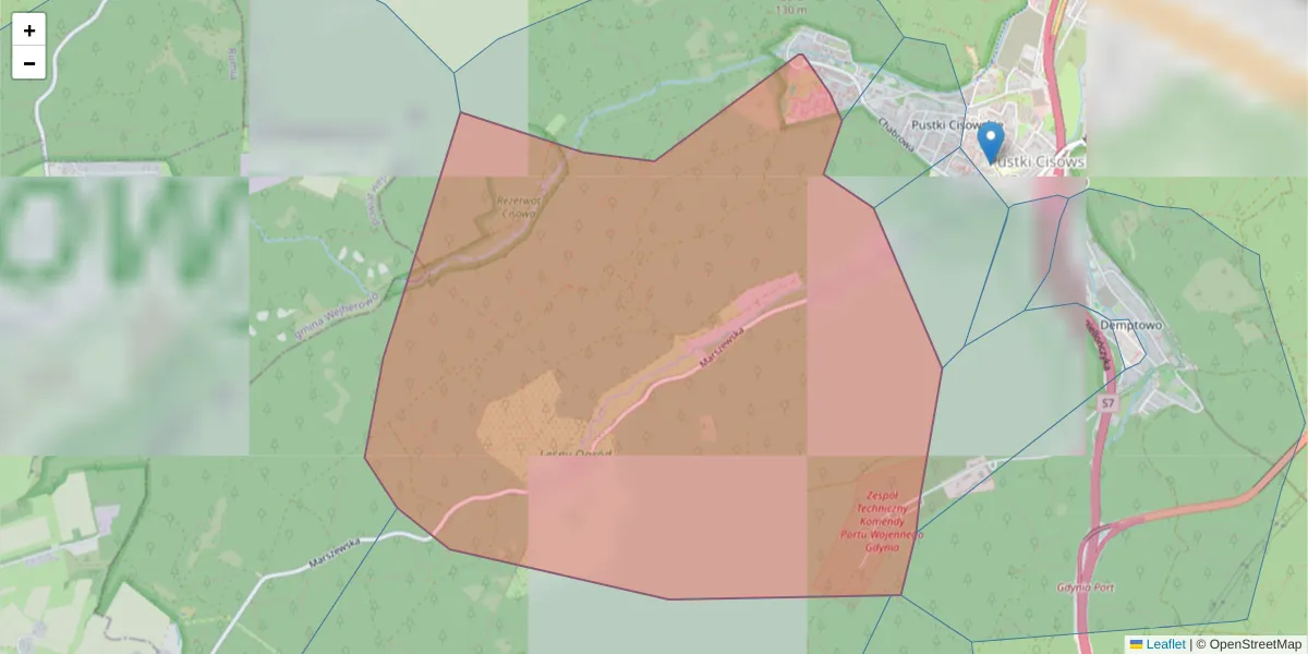 Szczegółowa mapa kodu pocztowego 81-081 z granicami, sąsiednimi kodami pocztowymi i urzędami pocztowymi