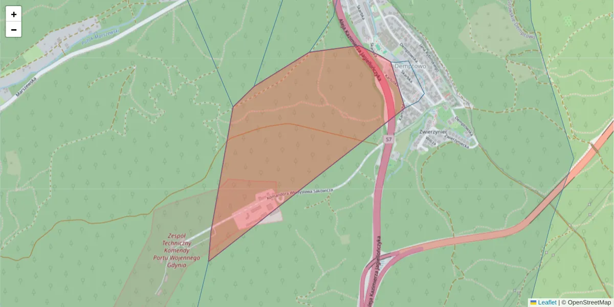 Szczegółowa mapa kodu pocztowego 81-086 z granicami, sąsiednimi kodami pocztowymi i urzędami pocztowymi