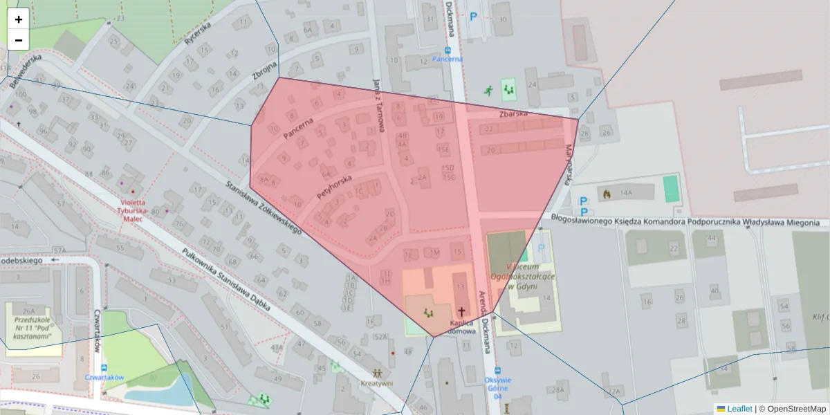 Szczegółowa mapa kodu pocztowego 81-100 z granicami, sąsiednimi kodami pocztowymi i urzędami pocztowymi