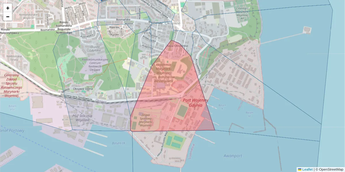 Szczegółowa mapa kodu pocztowego 81-124 z granicami, sąsiednimi kodami pocztowymi i urzędami pocztowymi