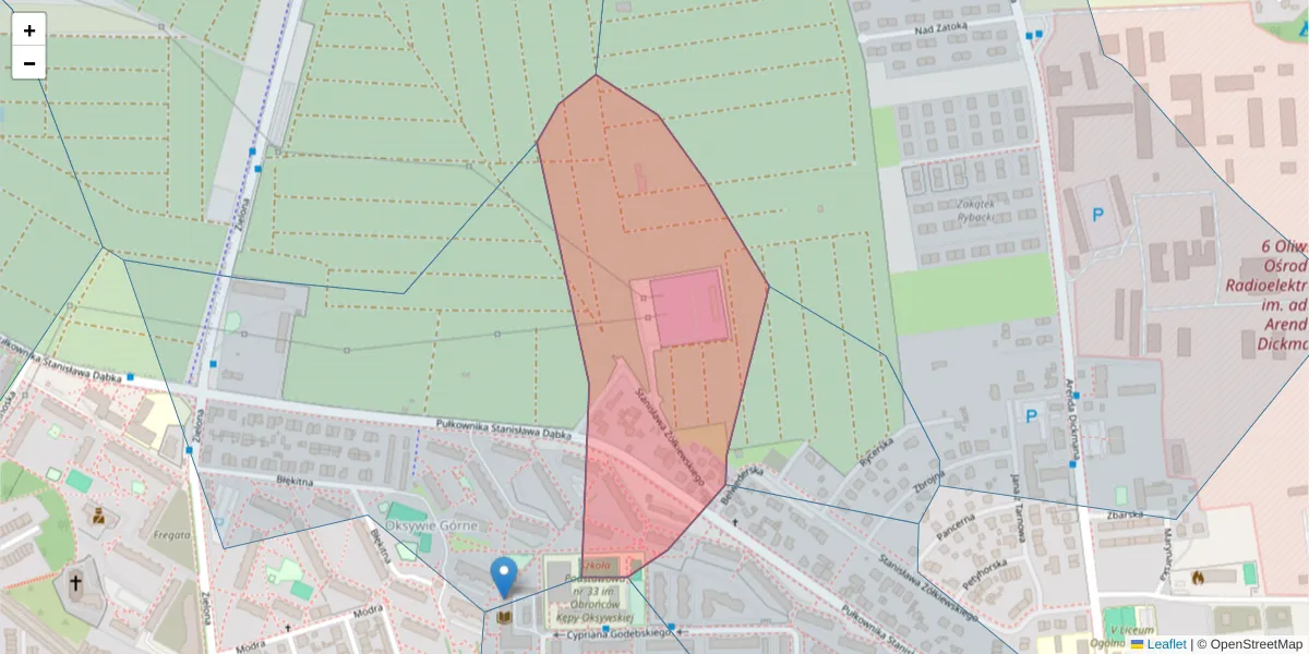 Szczegółowa mapa kodu pocztowego 81-131 z granicami, sąsiednimi kodami pocztowymi i urzędami pocztowymi