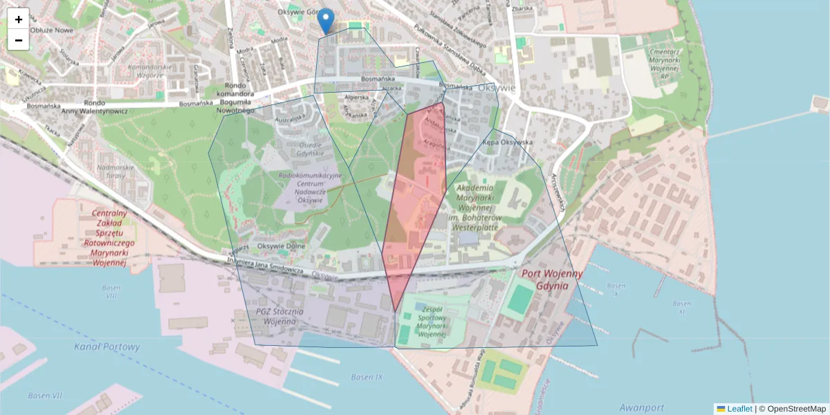 Szczegółowa mapa kodu pocztowego 81-136 z granicami, sąsiednimi kodami pocztowymi i urzędami pocztowymi