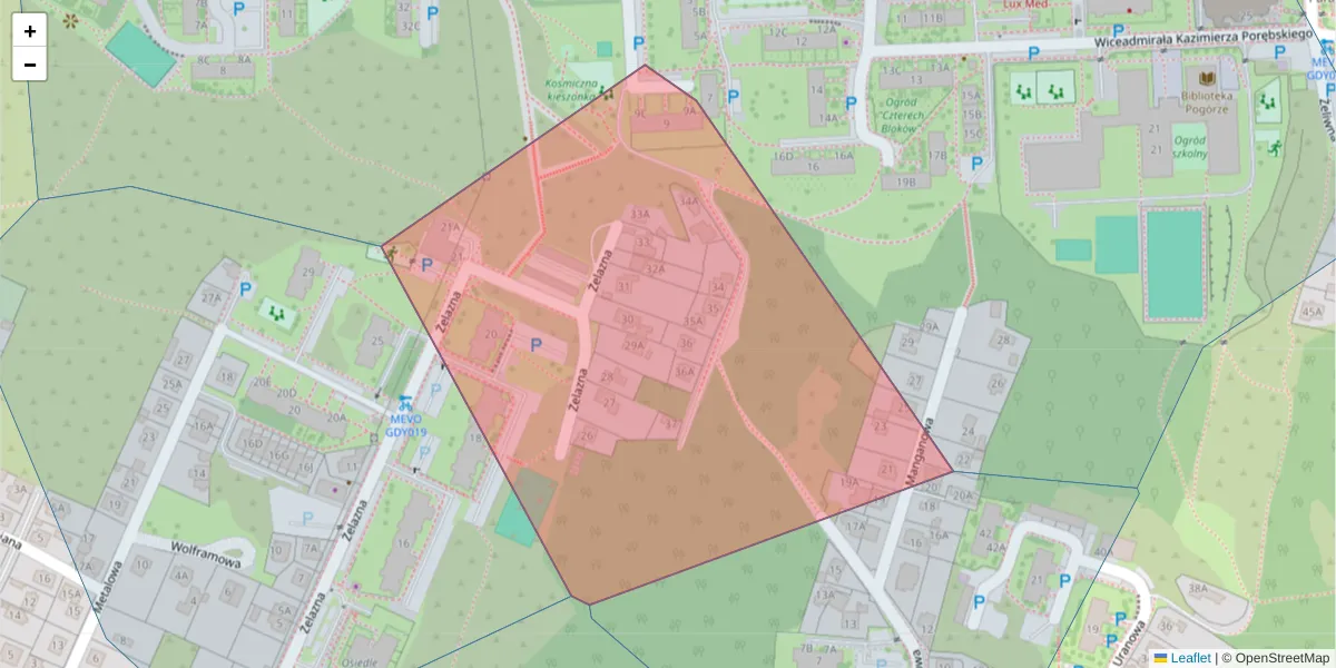 Szczegółowa mapa kodu pocztowego 81-150 z granicami, sąsiednimi kodami pocztowymi i urzędami pocztowymi