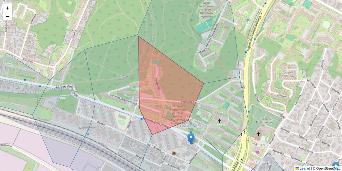 Szczegółowa mapa kodu pocztowego 81-166 z granicami, sąsiednimi kodami pocztowymi i urzędami pocztowymi