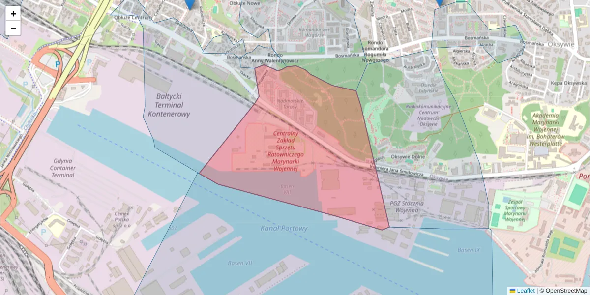 Szczegółowa mapa kodu pocztowego 81-177 z granicami, sąsiednimi kodami pocztowymi i urzędami pocztowymi