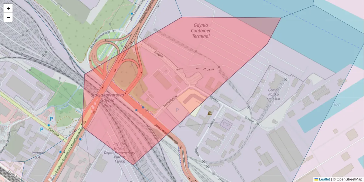 Szczegółowa mapa kodu pocztowego 81-184 z granicami, sąsiednimi kodami pocztowymi i urzędami pocztowymi