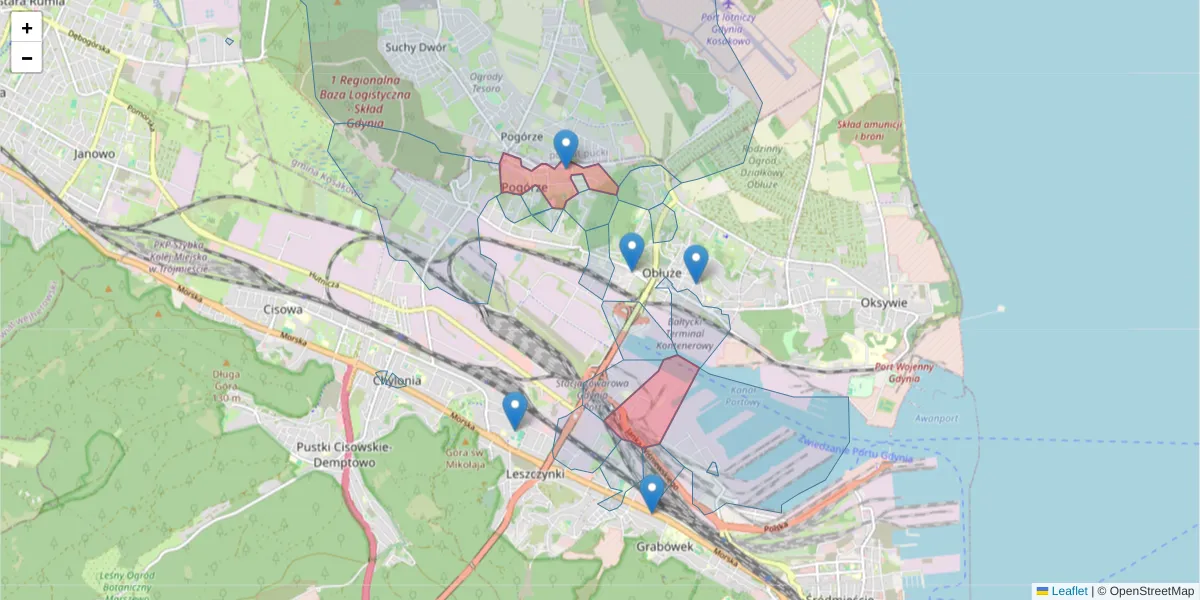 Szczegółowa mapa kodu pocztowego 81-185 z granicami, sąsiednimi kodami pocztowymi i urzędami pocztowymi