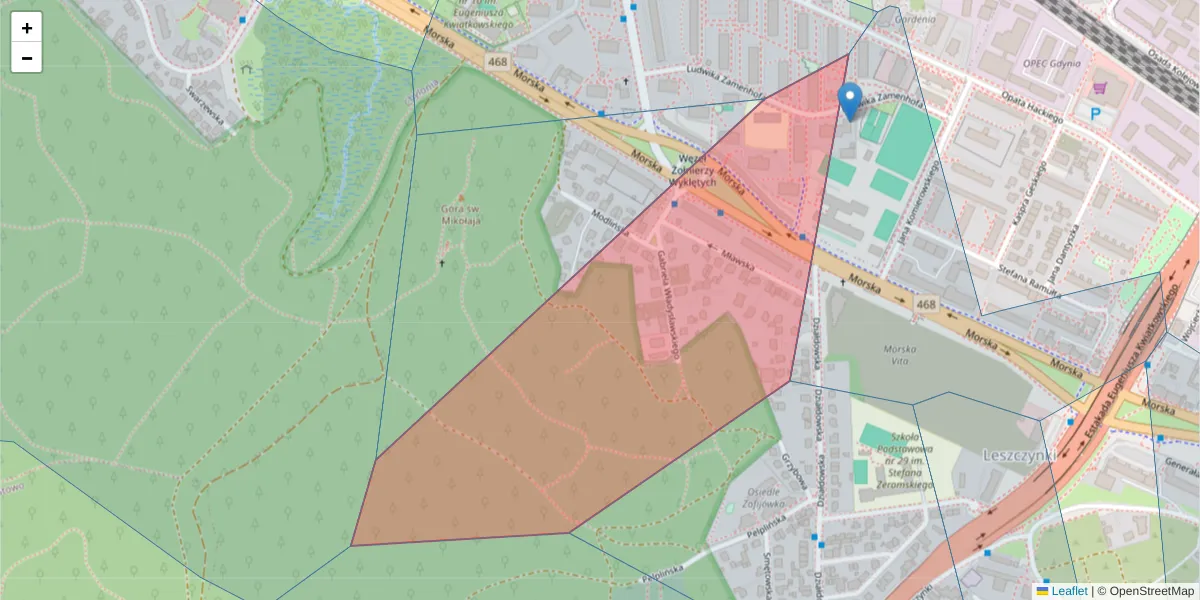 Szczegółowa mapa kodu pocztowego 81-204 z granicami, sąsiednimi kodami pocztowymi i urzędami pocztowymi