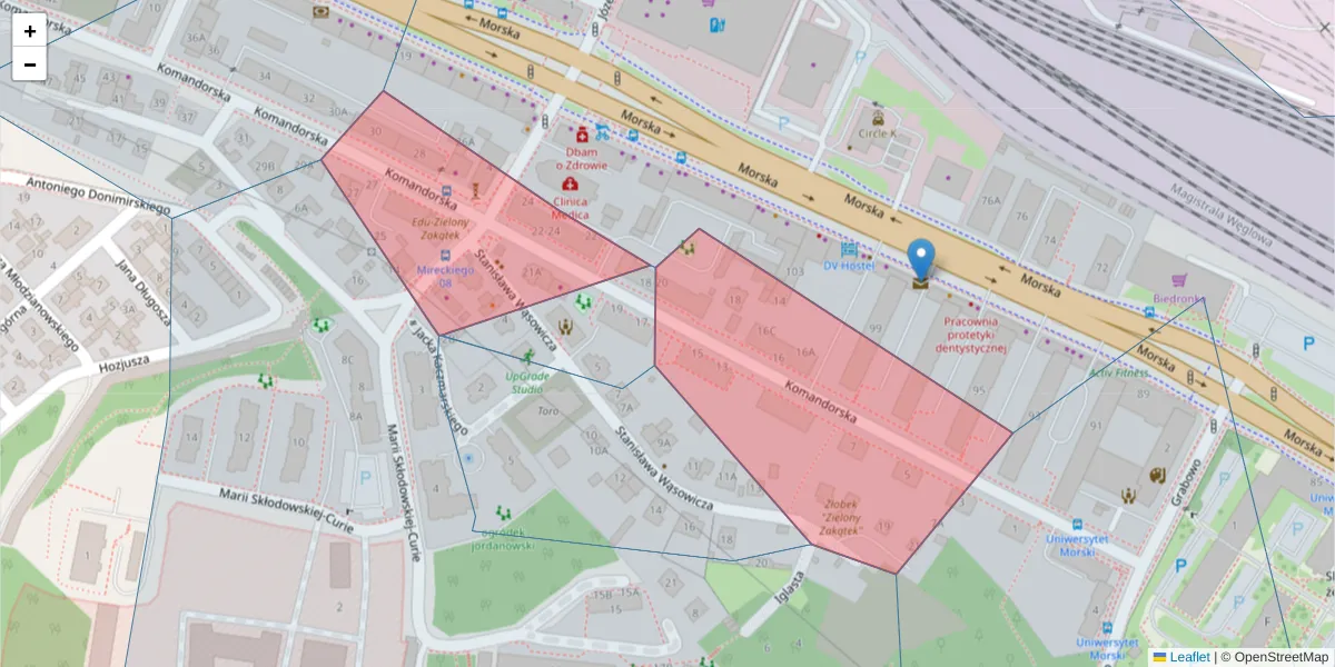 Szczegółowa mapa kodu pocztowego 81-223 z granicami, sąsiednimi kodami pocztowymi i urzędami pocztowymi