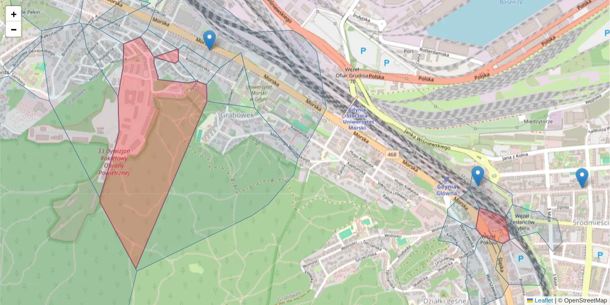 Szczegółowa mapa kodu pocztowego 81-231 z granicami, sąsiednimi kodami pocztowymi i urzędami pocztowymi