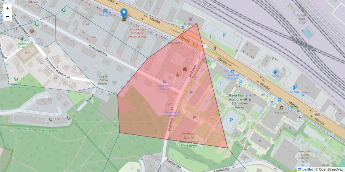 Szczegółowa mapa kodu pocztowego 81-265 z granicami, sąsiednimi kodami pocztowymi i urzędami pocztowymi