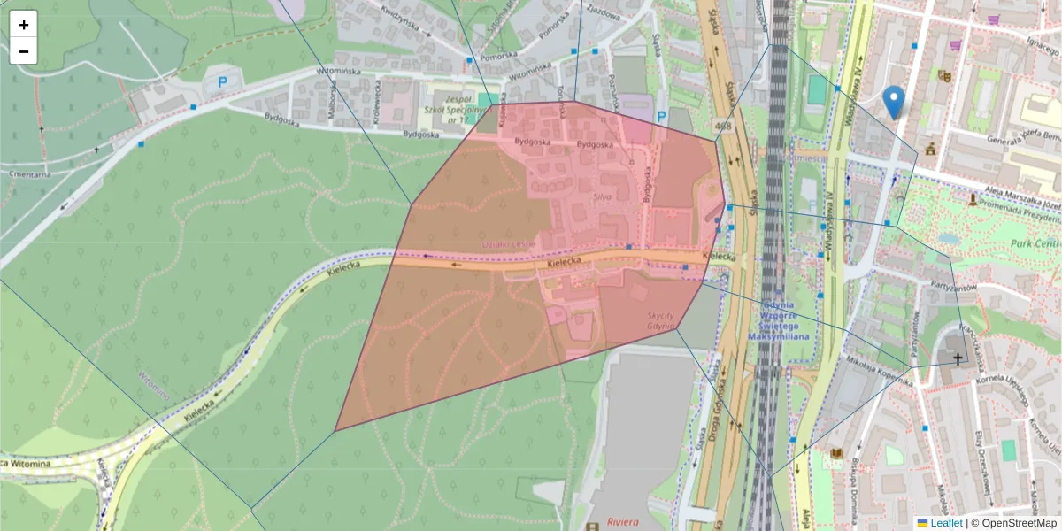 Szczegółowa mapa kodu pocztowego 81-303 z granicami, sąsiednimi kodami pocztowymi i urzędami pocztowymi
